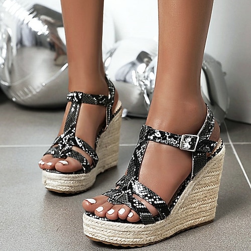 

Mujer Sandalias Tacones de cuña Sandalias de plataforma Sandalias con correa en el tobillo Exterior Diario Plataforma Tacón Cuña Punta abierta Elegante Sensual Cuero PU Hebilla Estampado animal