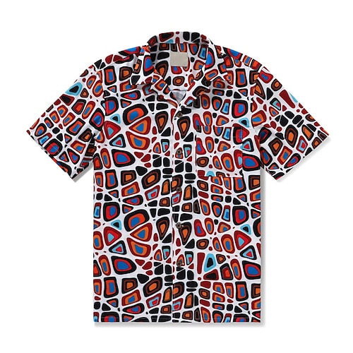 

Homens Camisa Social Bloco de cor Estampas Abstratas Aberto para a Lateral Vermelho Impressão 3D Ao ar livre Rua Manga Curta Botão para baixo Imprimir Roupa Tropical Moda Designer Havaiana