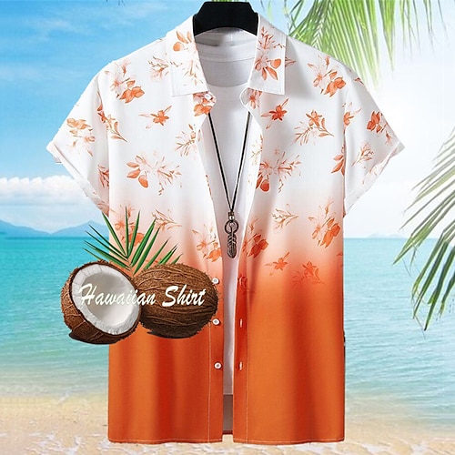 

Men's Shirt Floral Gradient Graphic Prints Turndown Black Orange Brown 3D Print Street Casual Short Sleeves Button-Down Print Clothing Apparel Tropical Fashion Designer Hawaiian