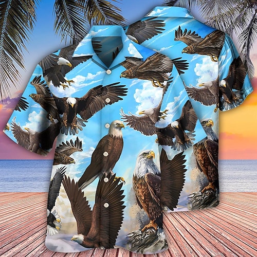 

Men's Shirt Summer Hawaiian Shirt Animal Graphic Prints Eagle Turndown Blue Casual Holiday Short Sleeve Button-Down Print Clothing Apparel Tropical Fashion Hawaiian Soft