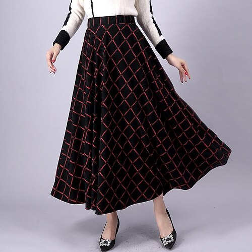 

Women's Swing Long Skirt Maxi Polyester White Red Skirts Print Long Casual Daily S M L