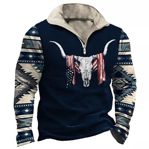 

Men's Zip Up Sweatshirt Pullover Navy Blue Half Zip Animal Bohemian Style Graphic Prints Zipper Print Daily Sports 3D Print Basic Designer Casual Spring Fall Clothing Apparel Hoodies Sweatshirts