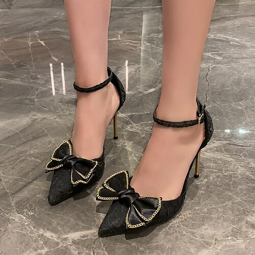 

Women's Heels Ankle Strap Heels Stiletto Heel Pointed Toe Polyester Ankle Strap Black Blue Beige