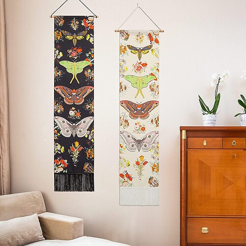 

2pcs 33x130cm Butterfly Wall Tapestry Vertical Tapestry Wall Hanging Retro Biology Tapestry