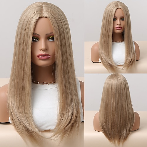 

20 tommer syntetisk parykk kvinners parykk blondt langt rett hår mote daglig fest cosplay