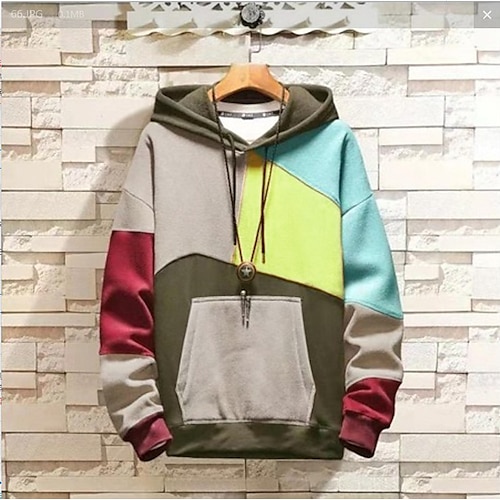 

Men's Hoodie Pink Khaki Hooded Graphic Color Block Patchwork Casual Cotton Cool Casual Big and Tall Winter Fall & Winter Clothing Apparel Hoodies Sweatshirts Long Sleeve