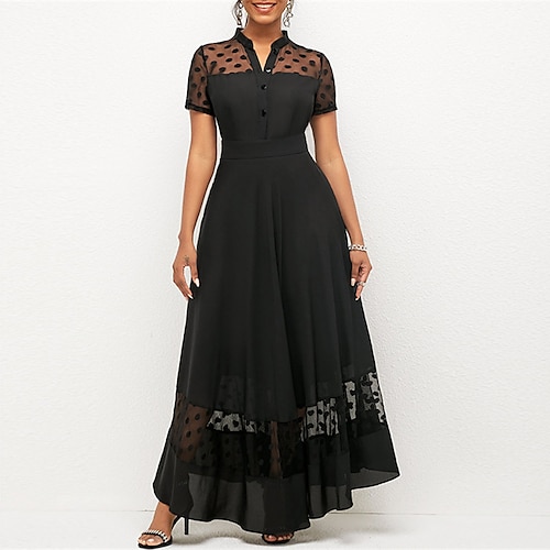 

robe de soirée pour femmes robe swing robe noire robe longue maxi robe noir vin manches courtes maille à pois hiver automne printemps col en v mode soirée 2023 s m l xl xxl