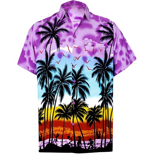 

Men's Shirt Summer Hawaiian Shirt Coconut Tree Graphic Prints Turndown Purple Fuchsia Outdoor Street Short Sleeves Button-Down Print Clothing Apparel Tropical Fashion Hawaiian Designer