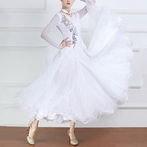 

Balli da sala Abito Ricamo A fantasia Cristalli / Strass Per donna Prestazioni Addestramento Manica lunga Retato Elastene Organza