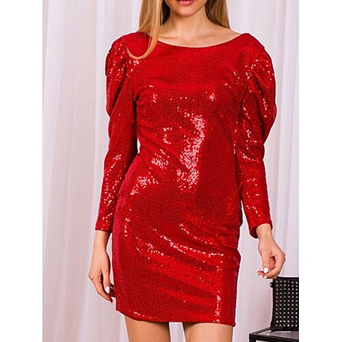

Women's Party Dress Sequin Dress Bodycon Mini Dress Silver Pink Red Long Sleeve Pure Color Sequins Winter Fall Spring Crew Neck Fashion Party Evening Party Wedding Guest 2023 S M L XL XXL