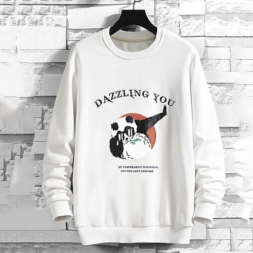 

Men's Sweatshirt Black White Crew Neck Panda Holiday Going out Streetwear Casual Winter Spring Fall Clothing Apparel Hoodies Sweatshirts