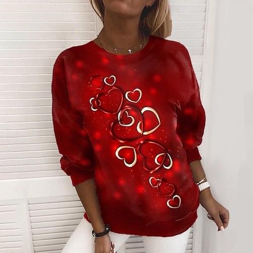 

Dame Sweatshirt bluse Basale Lyserød Rød Blå Grafisk Gade Rund hals Langærmet