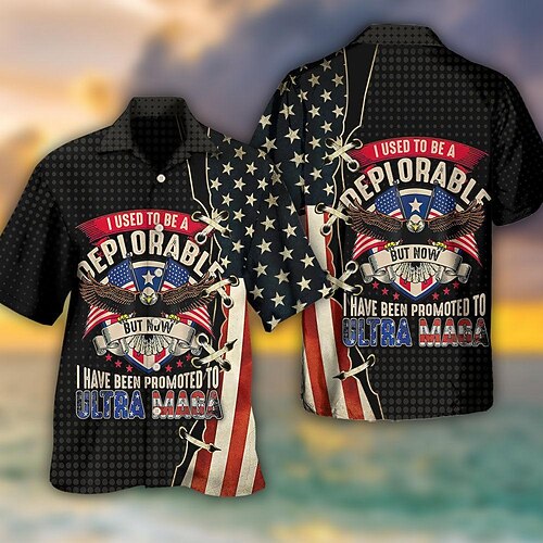 

Men's Shirt Summer Hawaiian Shirt Letter Graphic Prints American Flag Turndown Black Casual Holiday Short Sleeve Button-Down Print Clothing Apparel Tropical Fashion Hawaiian Soft