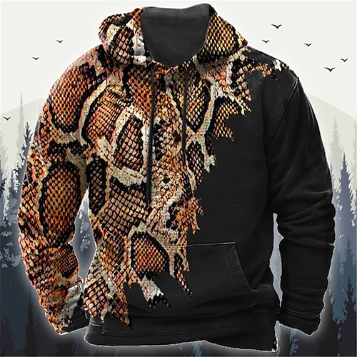 

Men's Pullover Hoodie Sweatshirt Brown Hooded Graphic Prints Snake Print Daily Sports 3D Print Basic Streetwear Designer Spring Fall Clothing Apparel Hoodies Sweatshirts