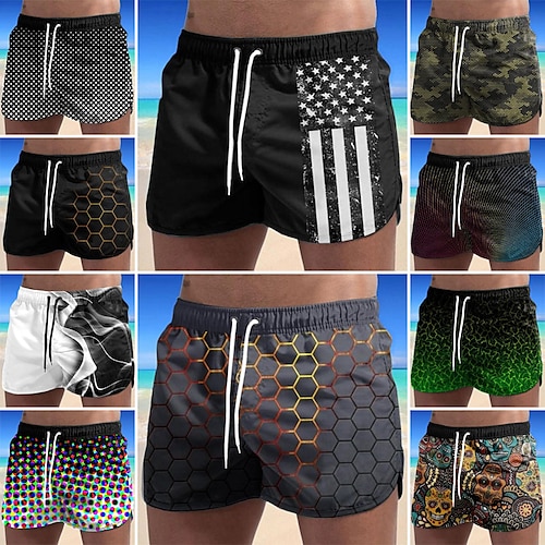 

Herren Boardshorts Badeshorts Badehose Schwimmshorts Bademode Sommer-Shorts Strandshorts Kurze Hosen Elastische Taille 3D-Druck Elastisches Kordelzugdesign Graphic Tarnfarben Geometrie Komfort Weich