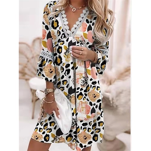 

Women's Casual Dress Swing Dress Floral Dress Mini Dress Black Blue Green Long Sleeve Graphic Smocked Winter Fall Spring V Neck Fashion Daily Vacation Fall Dress Loose Fit 2023 S M L XL 2XL 3XL