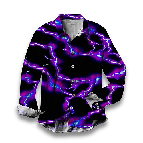 

Men's Shirt Lightning Graphic Prints Turndown White Purple Green Gray Outdoor Street Long Sleeve Button-Down Print Clothing Apparel Sports Fashion Streetwear Designer