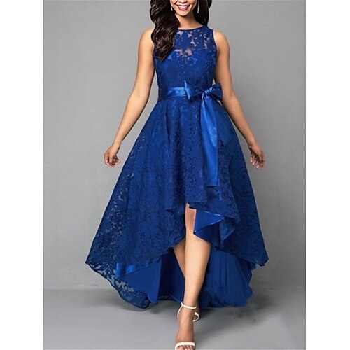 

damen partykleid hochzeitsgast kleid spitzenkleid swingkleid langes kleid maxikleid schwarz rot blau ärmellos reine farbe spitze winter herbst frühling rundhals mode abend party 2023 s m l xl xxl 3xl