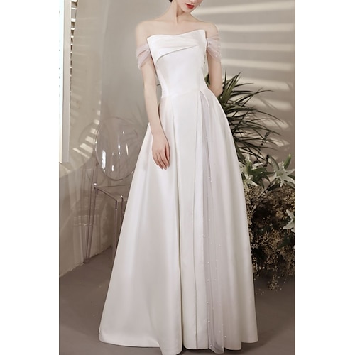 

Sala Informale Abiti da sposa Lungo A tubino Manica corta Senza spalline Raso Con Dettagli con perline Spacco sul davanti 2023 Abiti da sposa