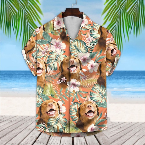 

Homens Camisa Social Camisa havaiana Floral Cachorro Estampas Abstratas Aberto para a Lateral Laranja Rua Casual Manga Curta Botão para baixo Imprimir Roupa Tropical Moda Havaiana Designer