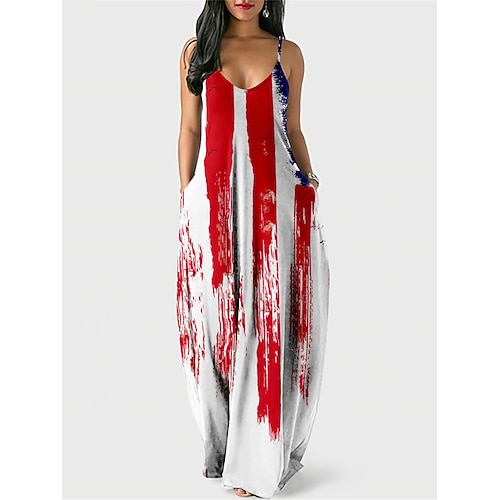 

Women's Casual Dress Shift Dress Slip Dress Long Dress Maxi Dress White Wine Red Sleeveless National Flag Pocket Winter Fall Spring Spaghetti Strap Fashion Daily 2023 XS S M L XL XXL 3XL 4XL
