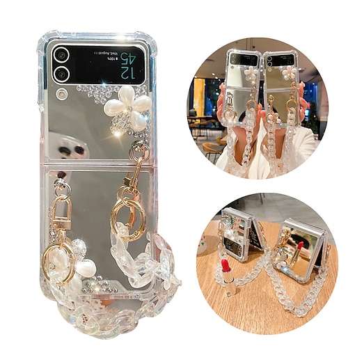 

Phone Case For Samsung Galaxy Flip Z Flip 4 Z Flip 3 Portable Rhinestone Mirror Transparent PC