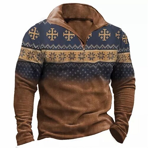 

Men's Zip Up Sweatshirt Pullover Blue Brown Half Zip Bohemian Style Graphic Prints Zipper Print Daily Sports 3D Print Basic Designer Casual Spring Fall Clothing Apparel Hoodies Sweatshirts