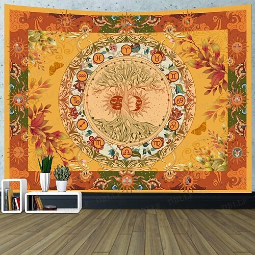 

Tarot Divination Tree Large Tapestry Zodiac Astrology Signs Boho Celestial Hippy Wall Hanging for Bedroom Living Room Polyester