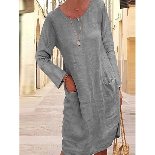 

Per donna Abito casual Abito a T shirt Abito in lino Mini abito Nero Blu Grigio Manica lunga Colore puro Tasche Estate Primavera Girocollo Di tendenza Da mare Abito autunnale Abito primaverile 2023 S