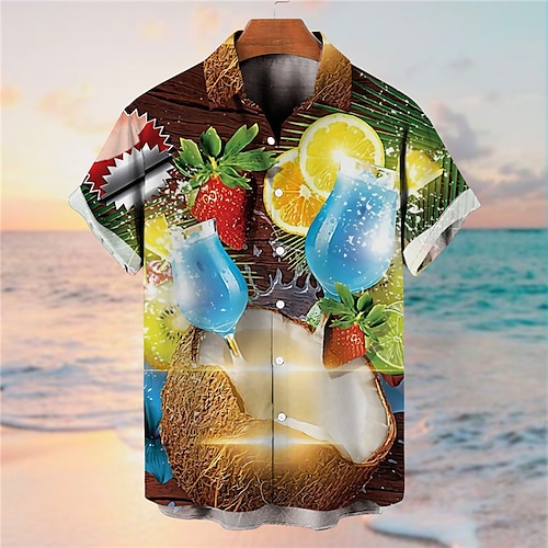 

Men's Shirt Lemon Graphic Prints Coconut Turndown Yellow Green 3D Print Street Daily Short Sleeves Button-Down Print Clothing Apparel Tropical Fashion Designer Hawaiian