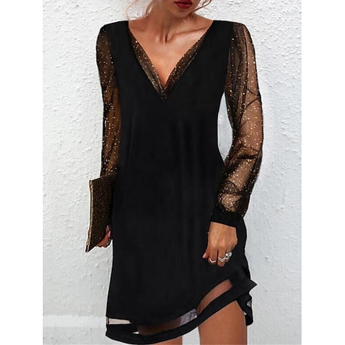 

Vestido de suéter informal para mujer, mini vestido de suéter, negro, manga larga, malla de color puro, verano, primavera, cuello en v, moda, ajuste holgado, 2023 s m l xl xxl 3xl