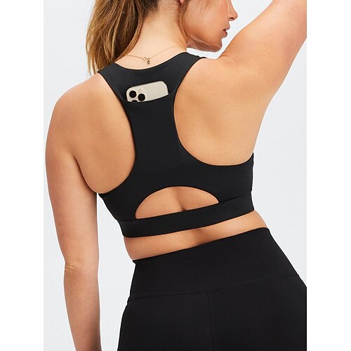 

Women's High Support Sports Bra Running Bra Back Pocket Bra Top Padded Yoga Fitness Gym Workout High Impact Breathable Soft Black Green Royal Blue Solid Colored