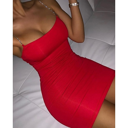 

Women's Party Dress Sheath Dress Slip Dress Mini Dress Black Red Sleeveless Pure Color Backless Winter Fall Spring Spaghetti Strap Fashion 2022 S M L XL