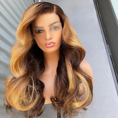 

Parrucca per capelli umani con parte anteriore in pizzo brasiliano 13x4 parrucca piena per capelli umani con colore di evidenziazione ondulata per le donne