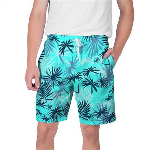 

Men's Shorts Beach Shorts Drawstring Elastic Waist 3D Print Graphic Coconut Tree Breathable Soft Short Casual Daily Holiday Streetwear Hawaiian Black Light Blue Micro-elastic