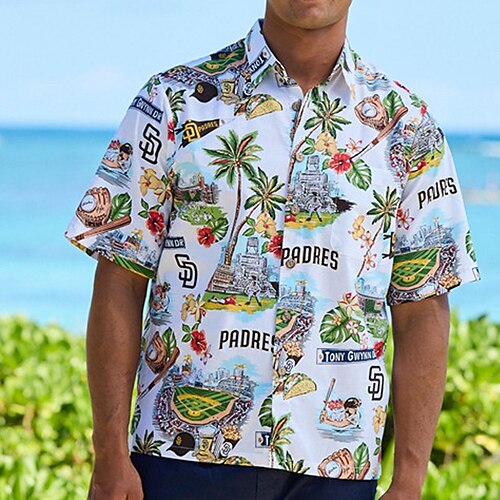 

Men's Shirt Floral Coconut Tree Graphic Prints Baseball Turndown White 3D Print Outdoor Street Short Sleeves Button-Down Print Clothing Apparel Tropical Fashion Designer Hawaiian