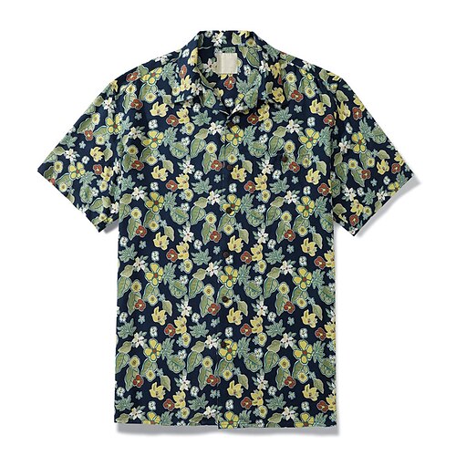 

Men's Shirt Floral Graphic Prints Turndown Navy Blue 3D Print Casual Going out Short Sleeves Button-Down Print Clothing Apparel Tropical Designer Casual Hawaiian