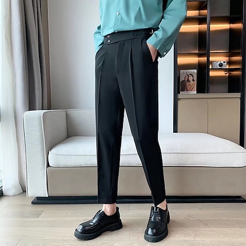 Mens Flat-Front Ankle-Length Dress Pants Slim Fit Cropped Trousers – MOGU  SUIT