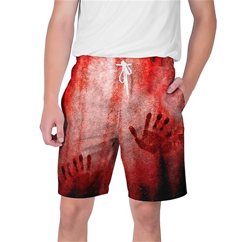 

Men's Shorts Beach Shorts Drawstring Elastic Waist 3D Print Graphic Patchwork Breathable Soft Short Casual Daily Holiday Streetwear Hawaiian Wine Red Micro-elastic