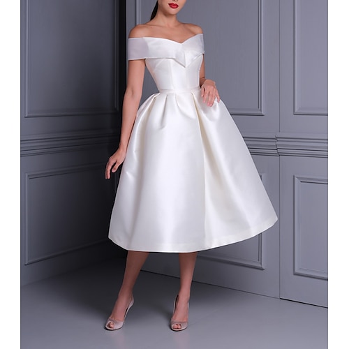 

Bridal Shower Vestitini bianchi Informale Abiti da sposa Lunghezza tè Da ballo Senza maniche Senza spalline Raso Con Tinta unita 2023 Abiti da sposa