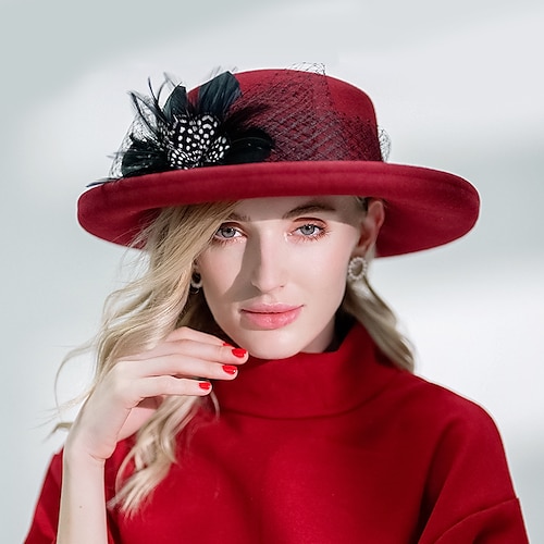 

EE 2022 Autumn and Winter New British Pure Wool Hat Mesh Retro Flower Woolen Top Hat Women