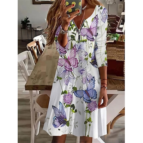 

Women's Casual Dress T Shirt Dress Tee Dress Mini Dress Black White Royal Blue Long Sleeve Butterfly Zipper Winter Fall Spring V Neck Fashion Daily 2022 S M L XL XXL 3XL 4XL 5XL
