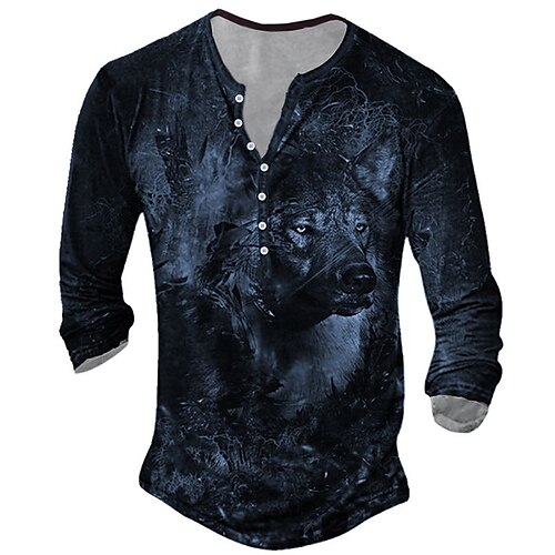 

Per uomo Camicia Henley Magliette Pop art Animali Lupo Henley Abbigliamento Stampa 3D Esterno Informale Manica lunga Bottone giù Stampa Di tendenza Originale Comodo