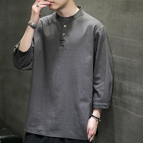 

Men's Linen Shirt Plain Crew Neck Navy Blue Gray White Street Casual Long Sleeve Clothing Apparel Cotton Linen Fashion Casual Breathable Comfortable