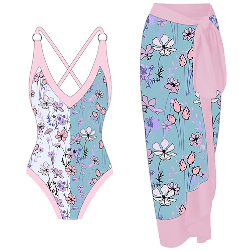 

Mulheres Roupa de Banho Uma pedaço Monoquíni Fatos de banho Normal roupa de banho Compressão abdominal Sem costas Estampado Flor Verde Azul Verde Claro Rosa claro Vinho Com Alças Fatos de banho