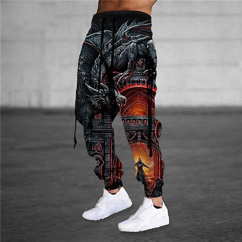 

Men's Sweatpants Joggers Trousers Drawstring Elastic Waist 3D Print Animal Dragon Graphic Prints Comfort Sports Outdoor Casual Daily Cotton Blend Terry Streetwear Designer Orange Gray Micro-elastic