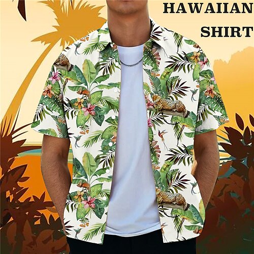 

Hombre Camisa Estampados Hojas Cuello Vuelto Marrón Verde Trébol Calle Casual Mangas cortas Abotonar Estampado Ropa Tropical Moda Design Hawaiano