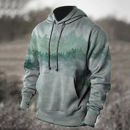 

Men's Pullover Hoodie Sweatshirt Green Hooded Tree Graphic Prints Print Daily Sports 3D Print Basic Streetwear Designer Spring Fall Clothing Apparel Hoodies Sweatshirts