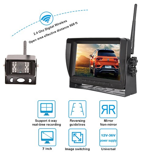 

ksj-701 7 inch LCD Digital Screen 1080p 1/4 inch color CMOS Wireless 170 Degree 7 inch Car Rear View Kit LCD Screen / AHD for Car / Bus / Truck Reversing camera