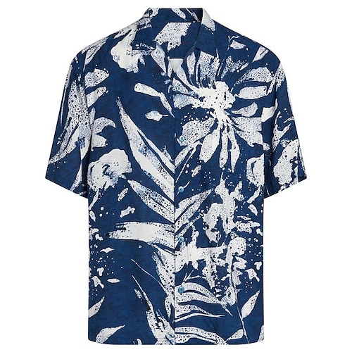 

Men's Shirt Summer Hawaiian Shirt Floral Graphic Prints Leaves Turndown Navy Blue Street Casual Short Sleeves Button-Down Print Clothing Apparel Tropical Fashion Hawaiian Designer